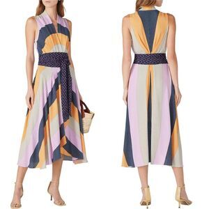 Nicole Miller Collection Pastel Stripe Sleeveless Midi Tie Wrap Dress Size M